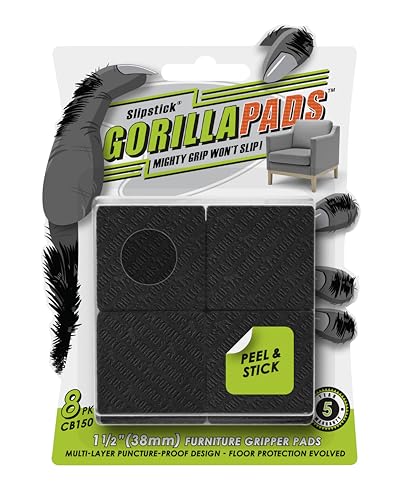 Image of Slipstick GorillaPads CB150 Non Slip Furniture Pads /Rubber Grips (Set of 8) Self Adhesive Furniture Feet Floor Protectors, 1-1 /2 inch Square, Black