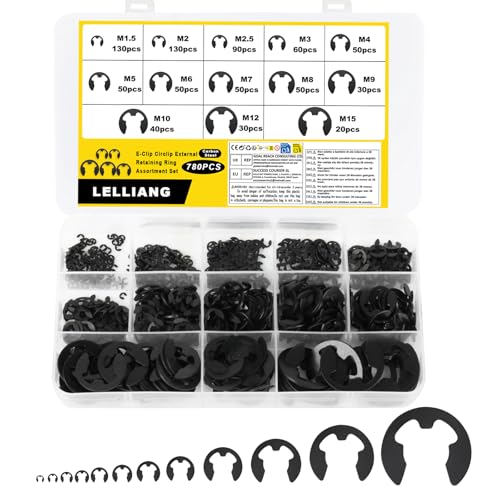Kit, 780 Pièces Circlips E-Clip Externes, Ensemble de Bagues de Retenue à Ouverture Interne et Externe, Kit de Bagues Circlip à Ouverture E, 13 Tailles
