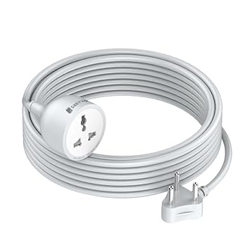 Extension Board with 5 Meters Heavy Duty Long Wire Cord, Single Outlet Socket 2500W 10A Expandable Electric Extension, 3 pins Extension Cord for Indoor Outdoor Use (5M/ White)-1PCS