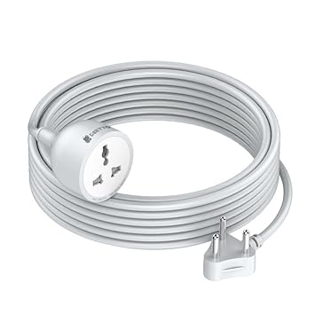 Extension Board with 5 Meters Heavy Duty Long Wire Cord, Single Outlet Socket 2500W 10A Expandable Electric Extension, 3 pins Extension Cord for Indoor Outdoor Use (5M/ White)-1PCS