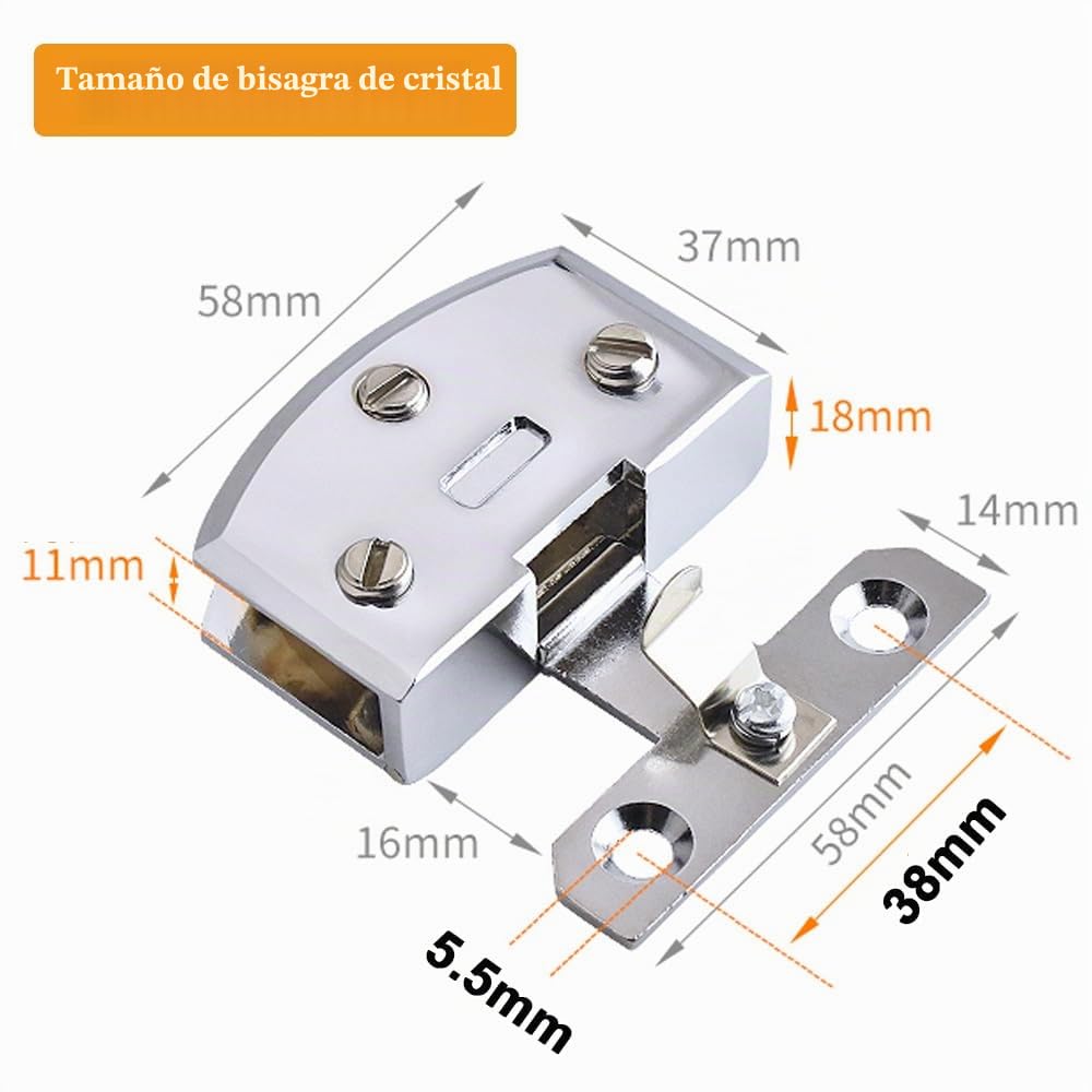 Bisagras para Puertas de Cristal para 5-7mm de Espesor de Cristal | Aleación de Zinc Bisagra de Armario Vitrina de Vino Clip de Puerta de Armario Piezas de Repuesto Plateado 6PCS