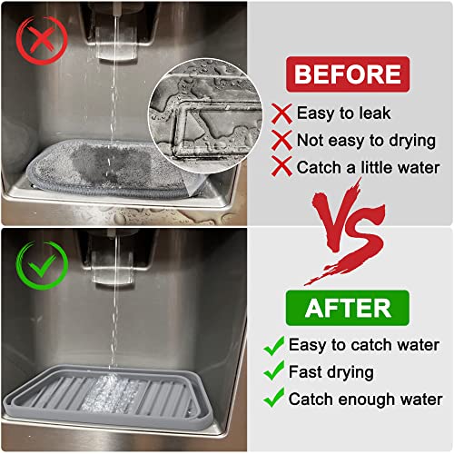 Kindga Refrigerator Drip Catcher Tray,Protector Ice And Water Dispenser Pan,Fridge Spills Water Pad Catch Basin For Drainage 2 Pack (Rectangular,Grey) #TOP7