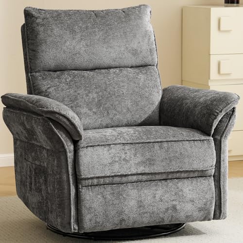 Image of Oversized Rocking Chair Nursery with Massage and Heat, Glider Recliner Nursery Chair with Adjustable Headrest, Power Swivel Rocker Recliner Chair with USB Port, Dark Grey