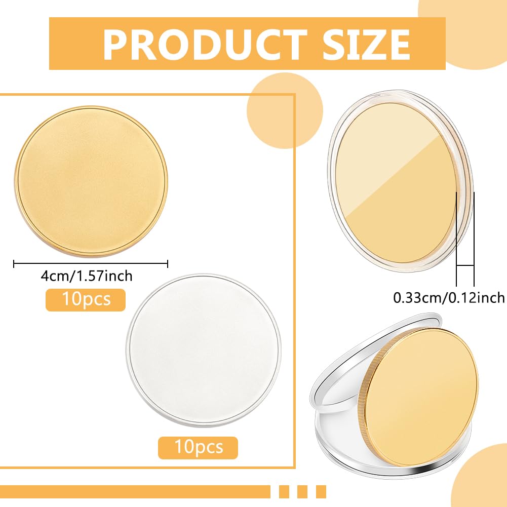 WEBEEDY 20 pezzi Blank Challenge Coin Incisione Monete grezze in metallo punzonatura 40 mm per incisioni laser a fibra, rotonde, tag filettati, moneta con scatola protettiva in acrilico, oro e argento