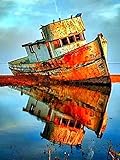 Cuadro de diamantes Kit de punto de cruz de barco Bordado de diamantes Paisaje Barco Navegación Mar Mosaico de diamantes Taladro cuadrado completo Venta de regalo A4 45x60cm