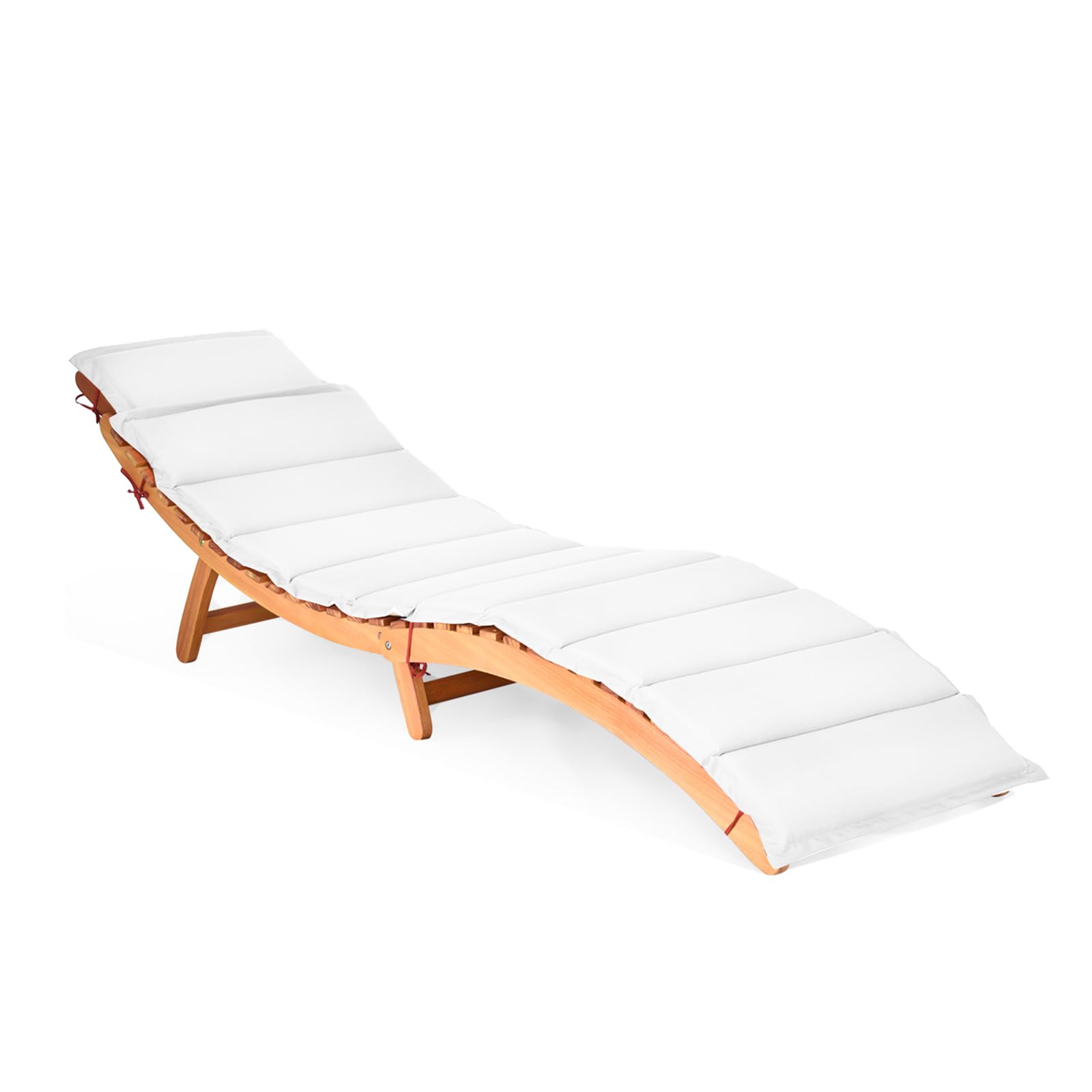 GYMAX Lettino Prendisole Pieghevole, Lettino a Sdraio in Legno con Morbido Cuscino, Poggiatesta Pieghevole, Sdraio per Esterni, Portata 180 kg, per Giardino, Terrazza, Patio