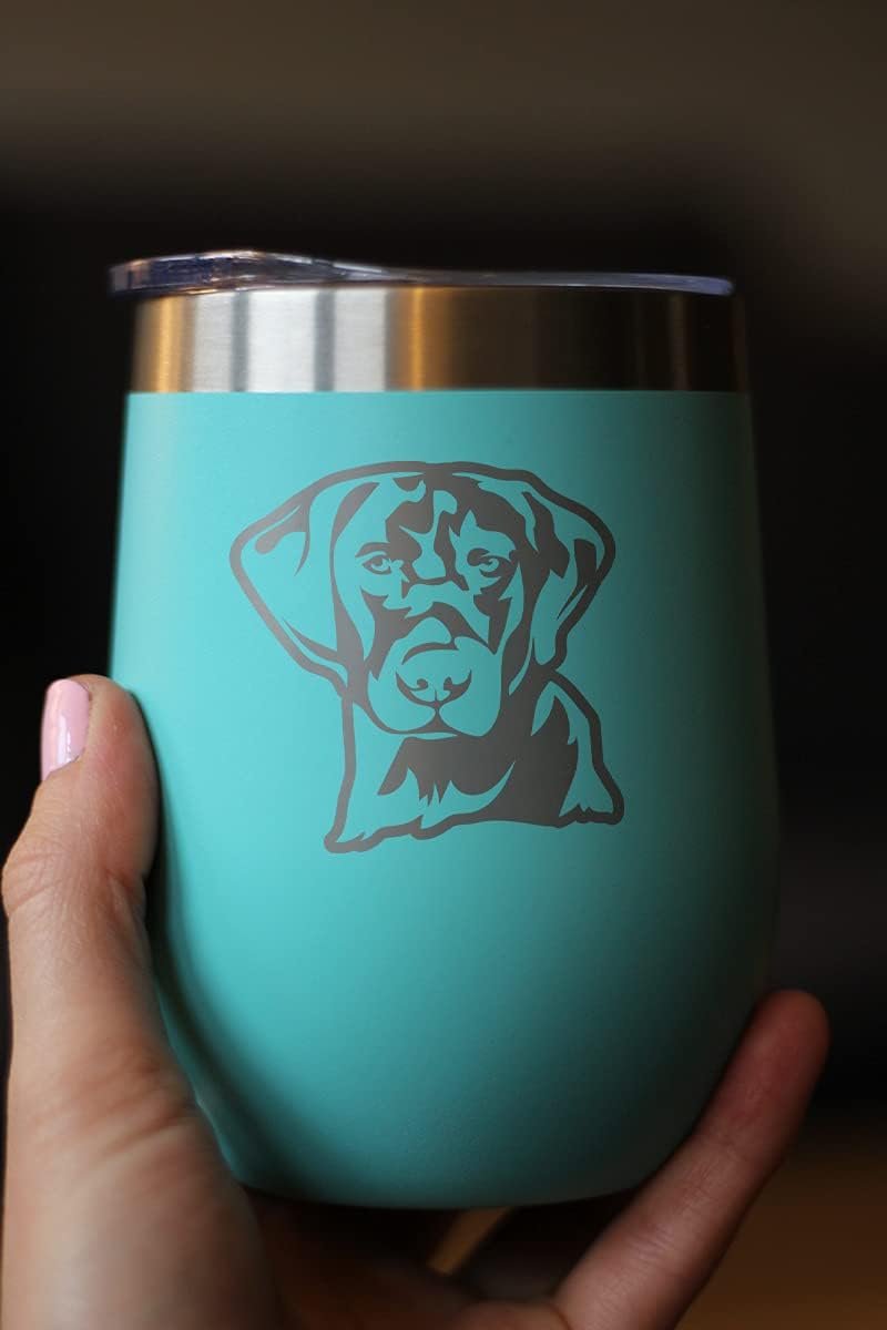 Bevvee Black Lab Face Wine Tumbler with Sliding Lid - Stemless Stainless Steel Insulated Cup - Labrador Retriever Outdoor Camping Mug - Teal