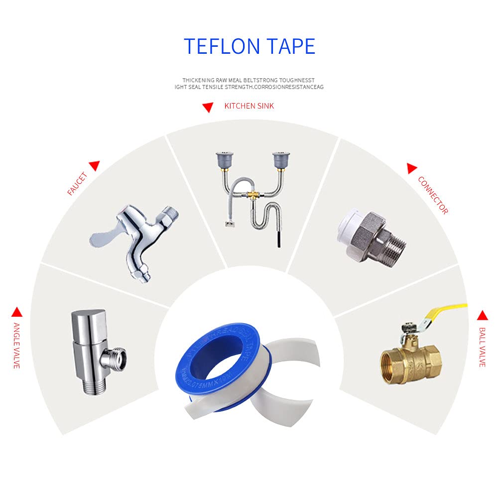 6 Rolls Plumbers Tapes, 1/2 Inch(W) X 394Inches(L) PTFE Teflon Tape Plumbing Waterproof Thread Seal Tapes High Temperature Industrial Sealant Tape for Water Pipe, Shower Head (White): Industrial & Scientific