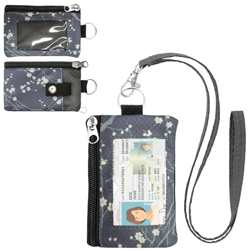 Image of Minimalist RFID Wallet with Lanyard, Multi-functional ID Case with 2 Zipper Pockets and Key Chain for Men and Women, Tactical Badge Pouch Cards Holder, Coin Purse for Travel Sports - Two-Tone