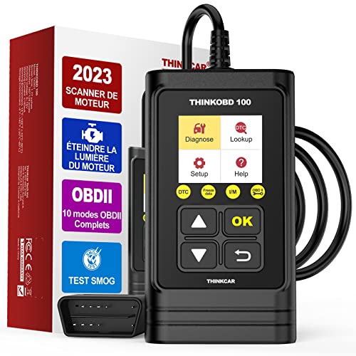thinkcar OBD-II 100 Scanner Auto Diagnostic OBD-II/EOBD/Can pour Lire et Effacer Les Codes d’Erreur du Moteur, Testeur d'EVAP et de Capteur d'O2 avec Recherche de Définition de Code Adapté