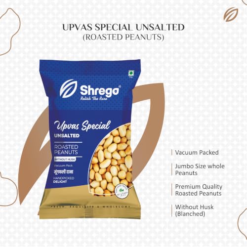 Image of Shrego Upvas Special Roasted Peanuts Unsalted 180g | Vacuum Packed | Farali Peanuts for Fasting | Ready-to-Use Whole Peanuts | No Added Salt | Crunchy Peanut Protein Snack