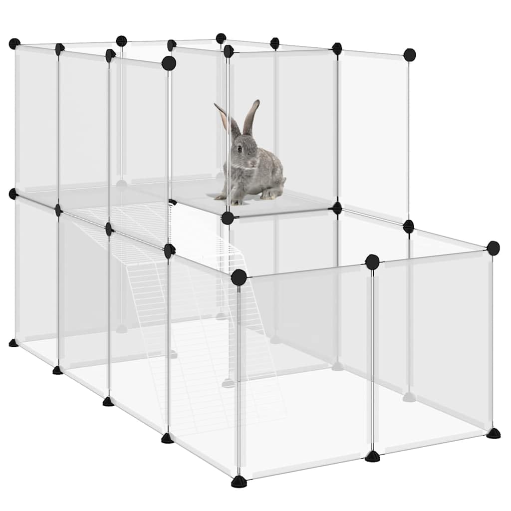 Kleintierkäfig Transparent aus PP und Stahl 142x74x93 cm geräumiges Kleintiergehege mit Leiter und Plattform für Kaninchenstall Meerschweinchenstall Hamsterkäfig geeignet für Innengehege
