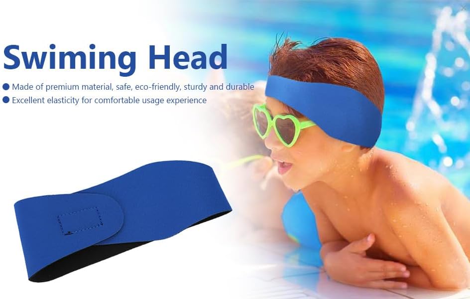 Miniatura 2 de VGEBY Diadema de natación, banda elástica ajustable para los oídos, impermeable, tapones para los oídos para niños y adultos (L-azul) protector de