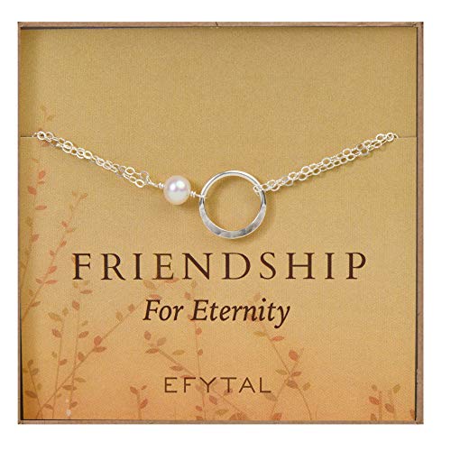 EFYTAL Friendship Bracelet, Sterling Silver Eternity Karma Circle with Cultured Pearl