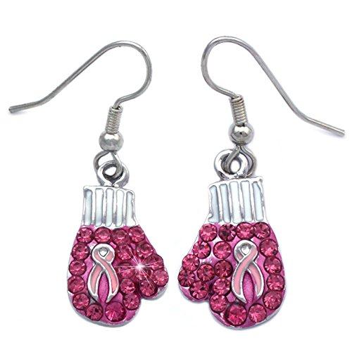 Cocojewelry E10H Support Breast Cancer Awareness Pink Ribbon Boxing Glove Earrings cover
