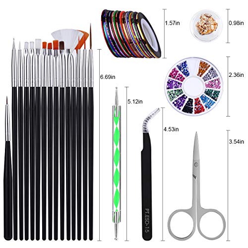 62 Stück Nagel Kunst Design Set, Nail Art Pinsel Set, Punktierung Stift, Streifenband, Nailart Goldfolie, Nagel… – Bild 7