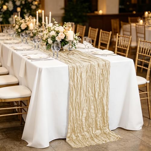 Camino de mesa de gasa beige 6 uds de 45x275 cm para decoración bohemia 5