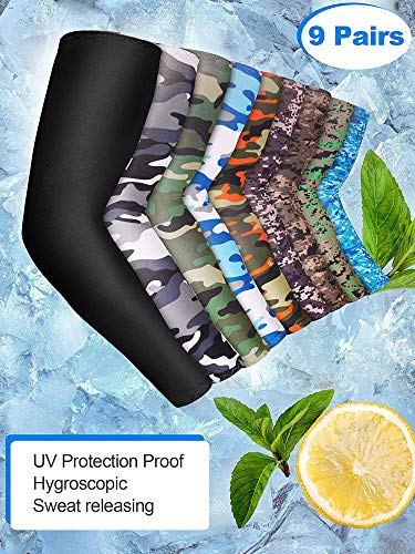 9 Pairs Unisex UV Protection Sleeves Arm Cooling Ice Silk Arm Cover Sleeves (Camouflage, Black)2