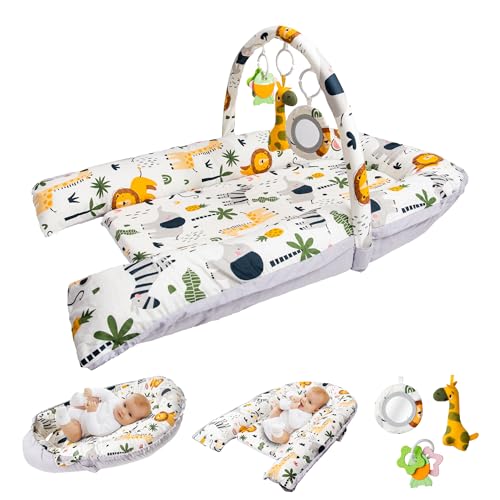 Image of Baby Lounger and Activity Center - Infant Nest for Newborns 0-12 Months - 100% Cotton Soft Breathable Cover, Portable Washable Tummy Time Pillow, Shower Gift Registry Essential Newborn Boys