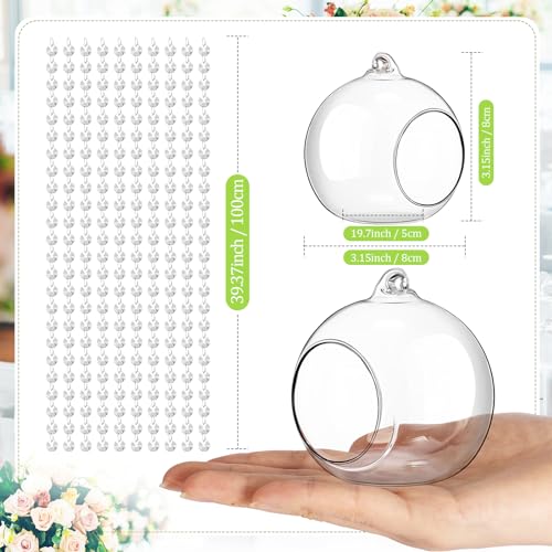 Glikceil GLIKCEIL-MEL-432 17 Pcs 3.15'' Hanging Glass Tealight Holder Globe And Clear K9 Crystal Garland Strands thumb #3
