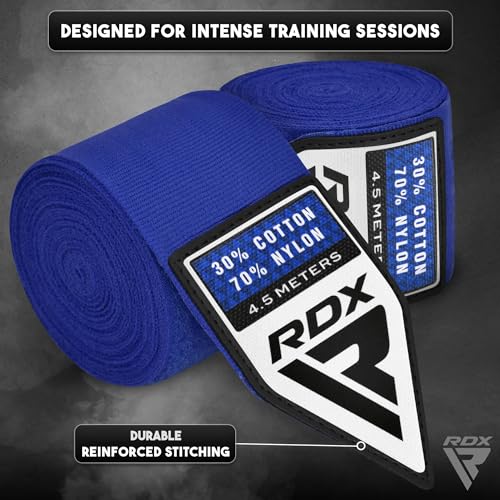 Image of RDX Boxing Hand Wraps 4.5M / 180 Inches - Mexican Style Semi-Elastic MMA Inner Gloves - Wrist Support for Muay Thai, Kickboxing, BJJ, Karate - Thumb Loop & Hook and Loop Closure - Cotton & Nylon Blend