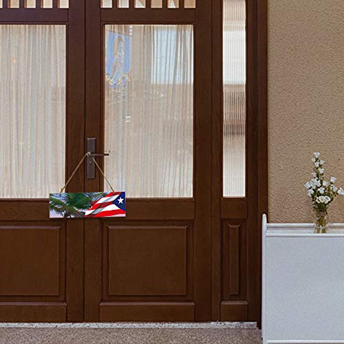 Printed Decorative Sign Tropical Palm Tree With Puerto Rico Flag On The Beach Hanging Sign Wall Decor For Living Room Bedroom Bathroom,Home Decoration 3.9" X 11" #TOP3