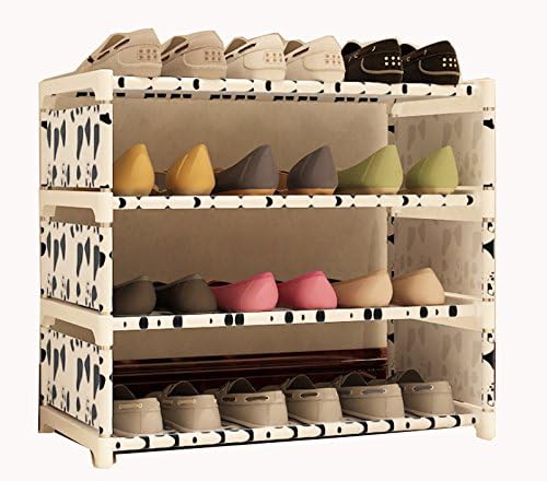 Wooinhome Portable Shoe Rack Closet with Non-woven Fabric Shoe Storage Organizer Cabinet Black bottle (4-Tier, Black white)
