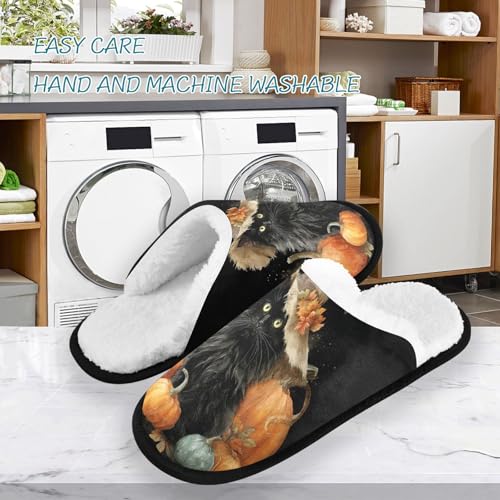 Halloween Cat Cute Black Slippers For Women Men Soft Memory Foam Non-Slip Hallowmas Winter Indoor House Shoes Travel Slipper3