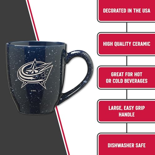 Image of Rico Industries NHL Hockey Columbus Blue Jackets Navy Personalized 16 oz Team Color Laser Engraved Speckled Ceramic Coffee Mug