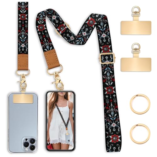 Image of Yonlevres Phone Lanyard Crossbody Strap Wrist Neck Adjustable Women Boho | Cell Phone Lanyard for Travel and Daily, Fit Keys and ID Badges, Not Block Charging, Work with Full-coverage Phone Case, Gift