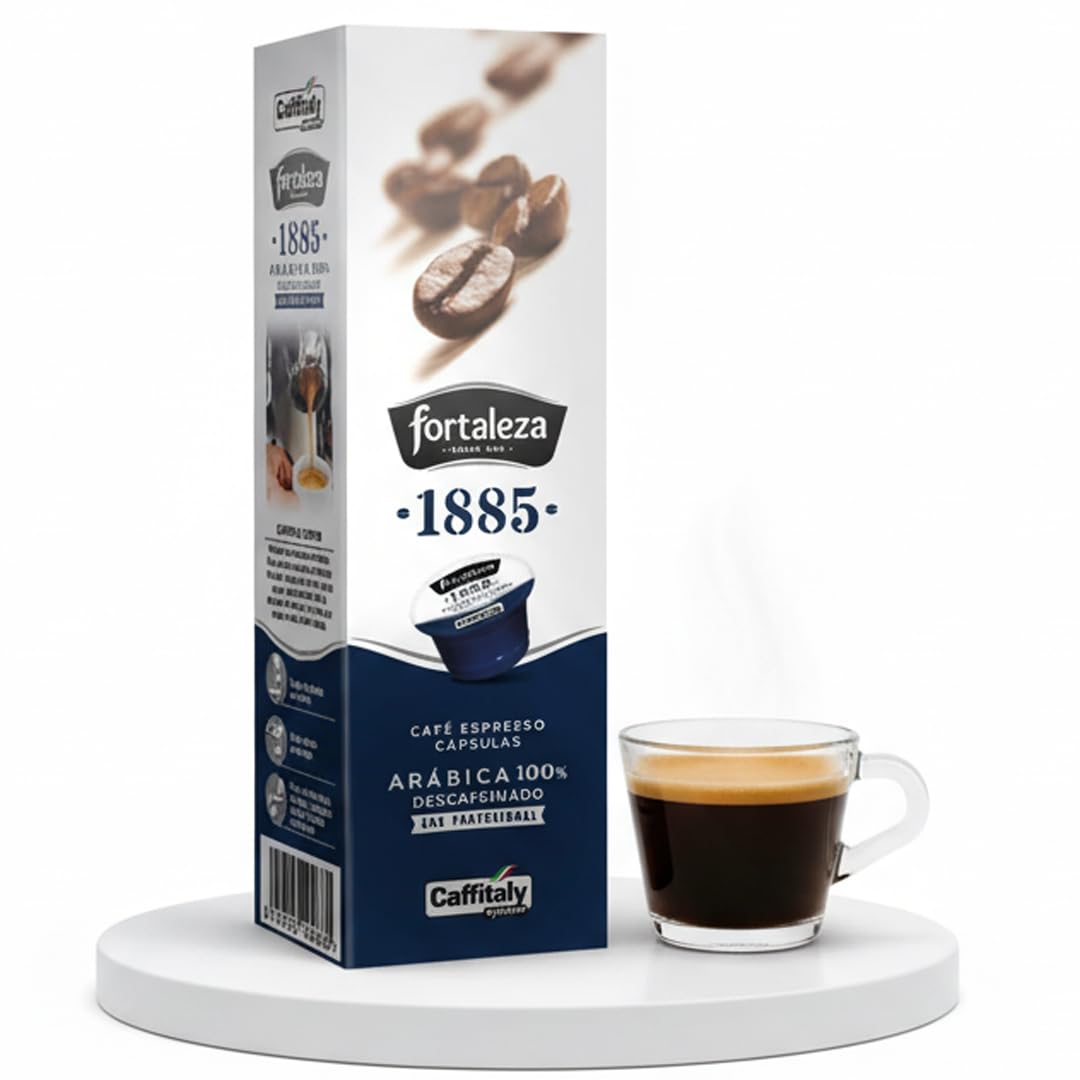 CAFÉ FORTALEZA Cápsulas de Café Descafeinado Compatibles con Caffitaly Pack 8x10 80 Uds – Café sin Cafeína Variedad 100% Arábica Intensidad Suave - Cápsulas Caffitaly con Sabor Equilibrado