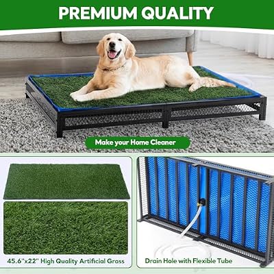 HOMBYS Porch Grass Potty for Dogs with Drain, Artificial Grass Dog Potty Tray for Indoor & Outdoor,Pet Litter Box for Small Dogs, Puppy Toilet for Patio (25 L x 23 W x 6 H)