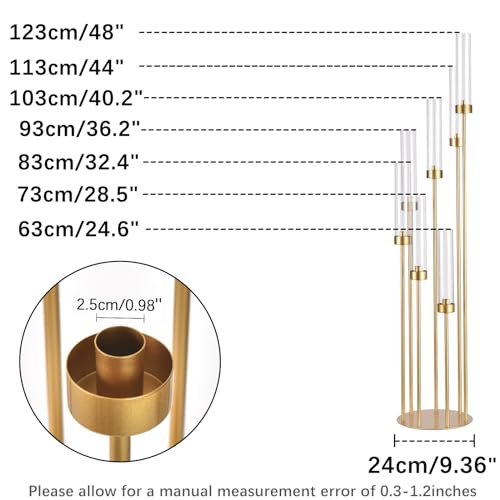 Wocadle WUS-YPYG7T-G(KQ)-4PCS 4Sets 7 Arms Floor Candelabra Wedding Centerpieces,Gold 48 Inch Tall Metal Candlestick Holders thumb #2
