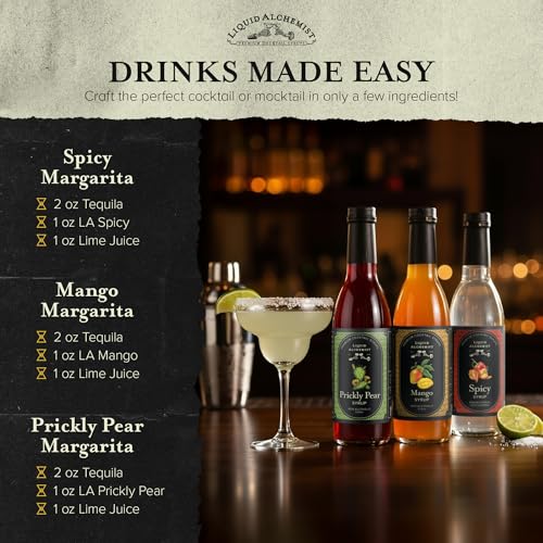 Image of Liquid Alchemist Margarita Mix Trio Pack - Prickly Pear, Mango & Spicy Syrup | Our Small Batch Margarita Mixers Use Real Ingredients Perfect for any Cocktail Syrup Enthusiast (3 Pack, 12.7 oz Bottles)