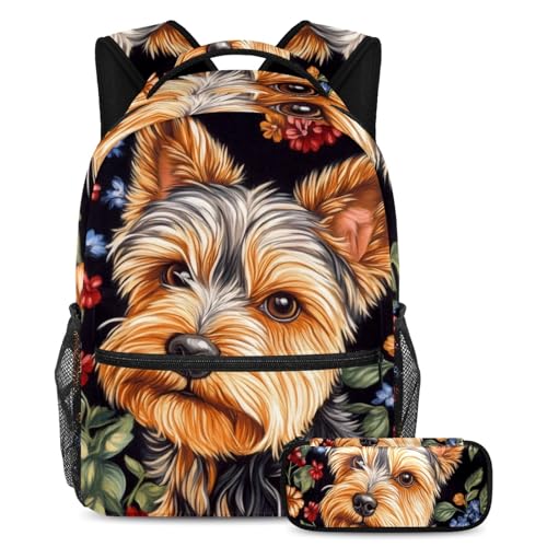 Sac à dos Yorkshire Terrier 2 pièces avec trousse de grande capacité pour l'école