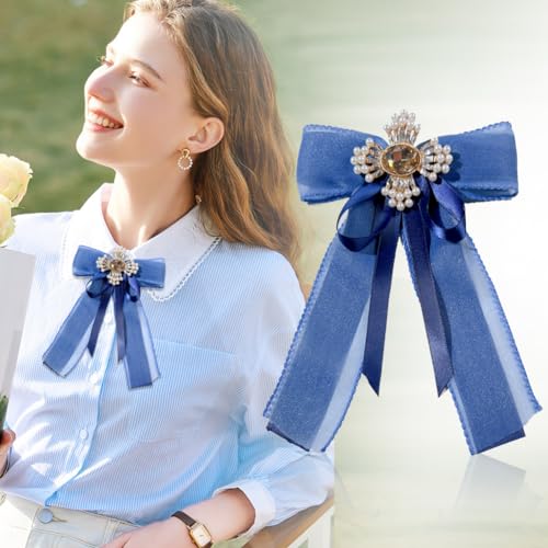 Image of Retro Chic Ribbon Bow Tie Brooch Pins for Women Girls Uniform Pre-Tied Bowknot Corsage Party Ceremony Accessories
