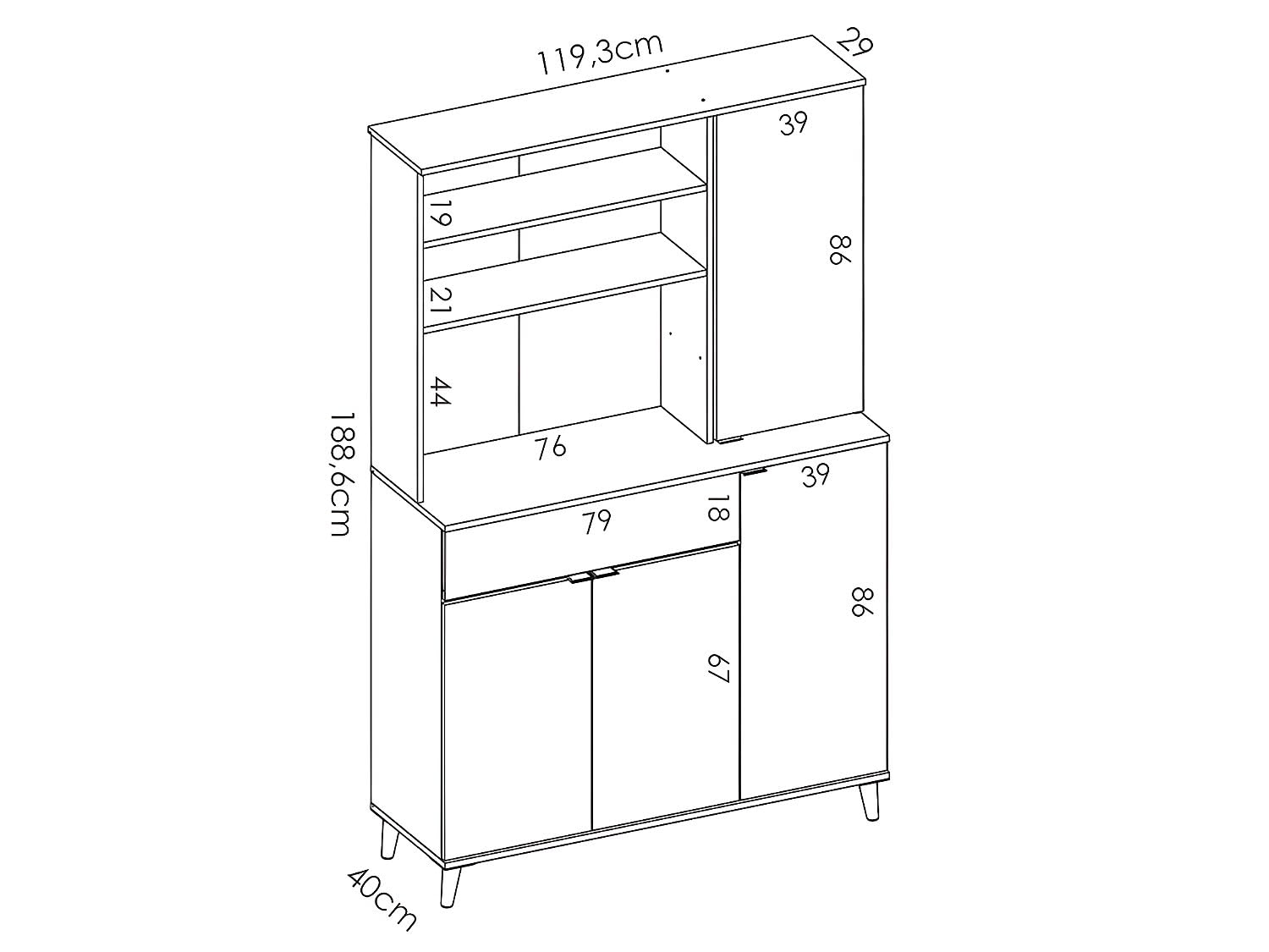DEKIT GRUPO RIMOBEL WOK -MUEBLE AUXILIAR DE COCINA CON ALMACENAJE - 191x120x40 cm - BLANCO / NATURAL