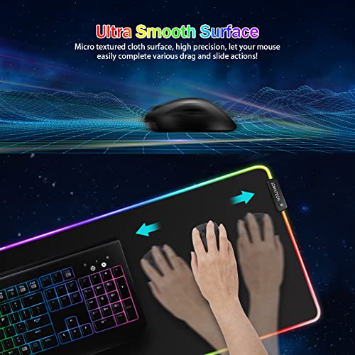 JZMATECH RGB Gaming Mauspad 800x300mm, XL Mousepad mit 14 Beleuchtungs Modi und 7 LED Farben, Großes Erweitertes Leuchtendes Anti Rutsch für Computer PC Gamer