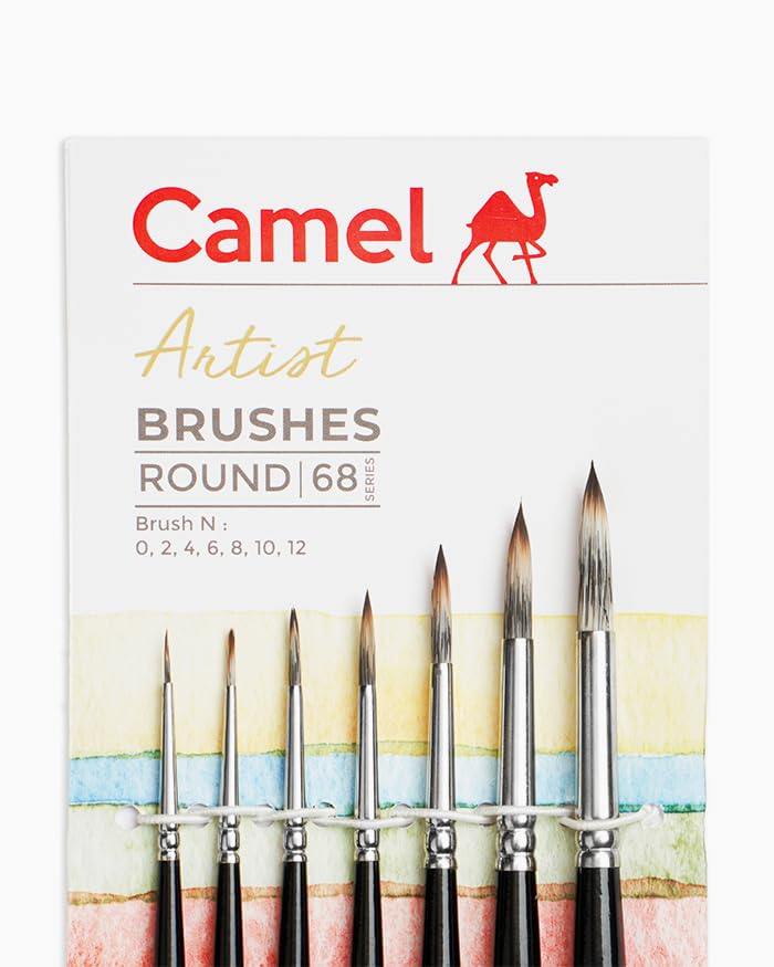 Image of Camel Round Artist Paint Brushes Series 68 | Set of 7 Brushes | Fine Tip for Detailing, Watercolour, Poster & Acrylic Painting | for Artists & Students