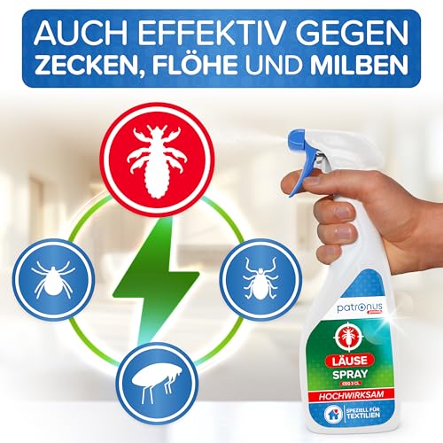 Patronus Läuse Abwehrspray für Textilien & Umgebung [500ml] effektives Läuse-Spray mit natürlichen Wirkstoffen - Läuse Umgebungsspray mit Sofortschutz gegen Läuse - mit dezentem Zitrusduft