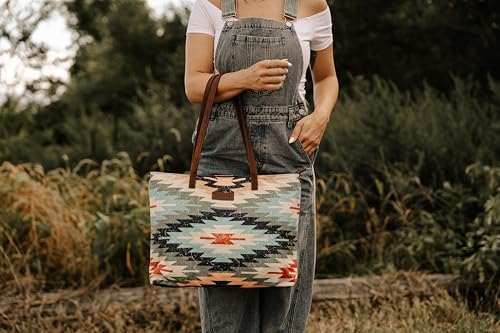 Image of Montana West Wrangler Aztec Print Canvas Tote Bag Capacity Shoulder Bag for Work, Travel & Everyday Use