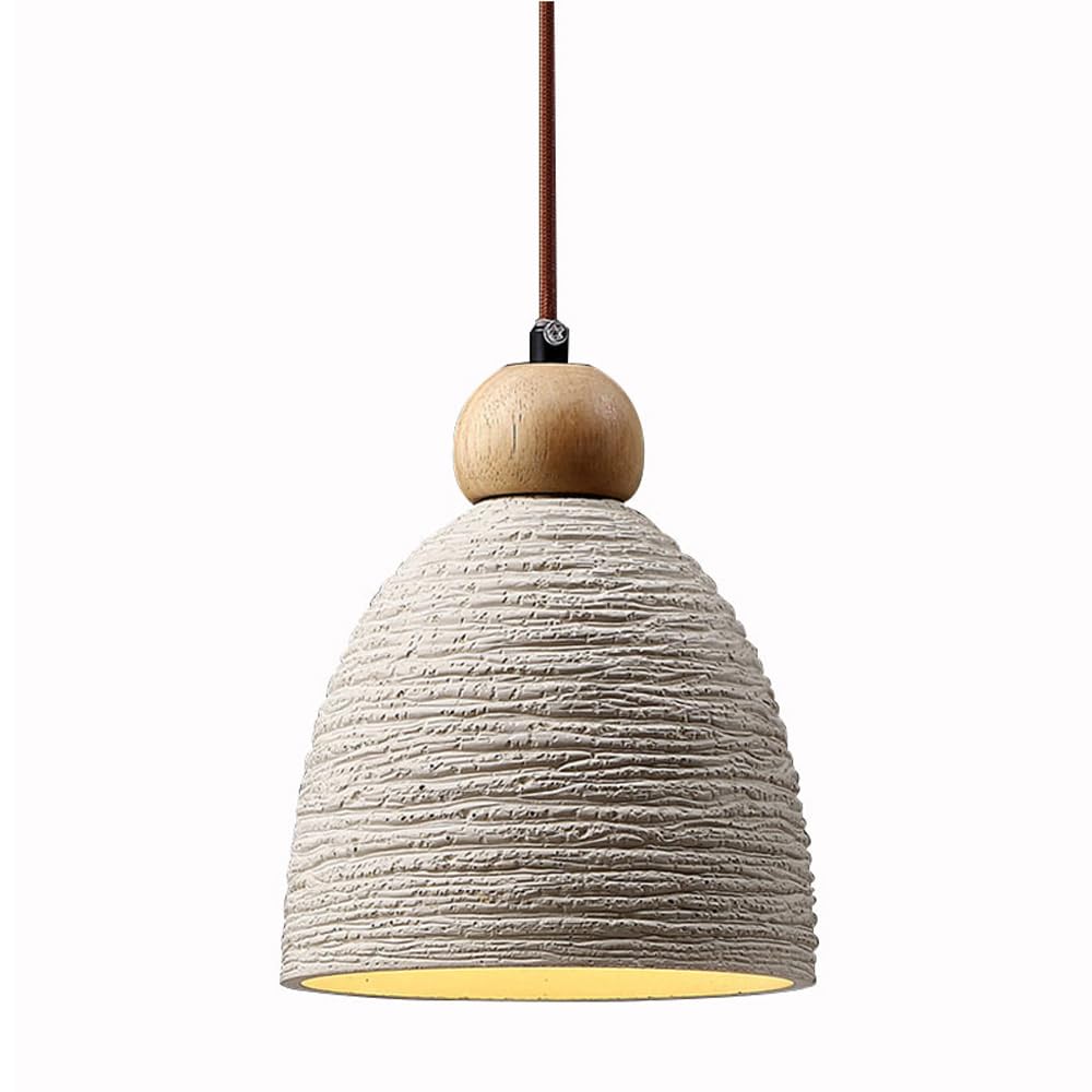 KXEcoLife Concrete Pendant Light Modern Dome Ceiling Hanging Lamp Wood Kitchen Island Lighting Ribbed Cement Lamps for Bedroom Dining Room Bar Loft