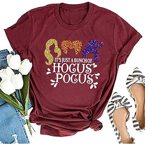 Halloween Shirts Sanderson Sisters T Shirt It's Just A Bunch of Hocus Pocus Tees for Women Fall Graphic T Shirt Tops - Red - Large Cover