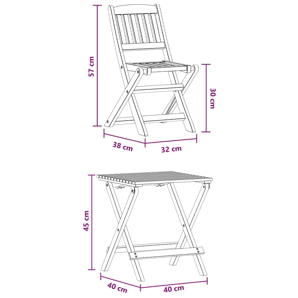 Ensemble de Bistro Enfant 3 pièces en Bois d’Eucalyptus Massif Finition à l’Huile, Table 40 x 40 x 45 cm et 2 chaises 32 x 38 x 57,5 cm pour Jardin terrasse