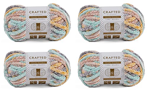 Crafted By Catherine Chunky Heather Multi Yarn - 4 Pack (49 Yards Each Skein), Rainbow Multi, Gauge 6 Super Bulky