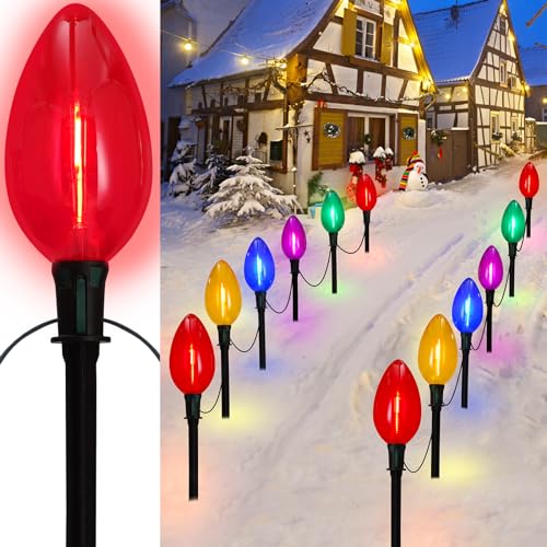 2 Packs Jumbo C9 Christmas Pathway Lights Outdoor Lawn Decorations with 12 Lights, 10FT LED Jumbo Christmas Lights with Walkway Stakes, Multicolor C9 Light Bulbs for Holiday Outside Yard Garden 2 Packs Jumbo C9 Christmas Pathway Lights Outdoor Lawn Decorations with 12 Lights, 10FT LED Jumbo Christmas Lights with Walkway Stakes, Multicolor C9 Light Bulbs for Holiday Outside Yard Garden