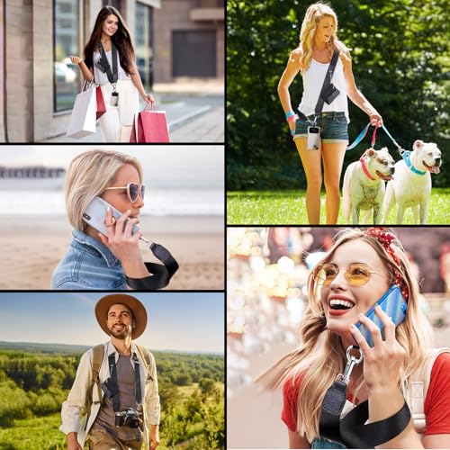 Image of XANGNIER Clip and Go Strap for Phone with Wallet Crossbody, Phone Strap with Zippered Wallet, Adjustable Anti Theft Cellphone Lanyard for Women, Cellphone Chain Accessories, Black