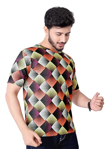 Image of Round Collar Cotton Poly Striped Printed T Shirt for Men Half Sleeve T-Shirt