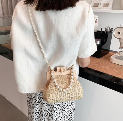 Trendy Crossbody Bag For Women Shelled Clutch Purse Exquisite Straw Shoulder Bag with Pearls and Wood Accents Wedding 20252