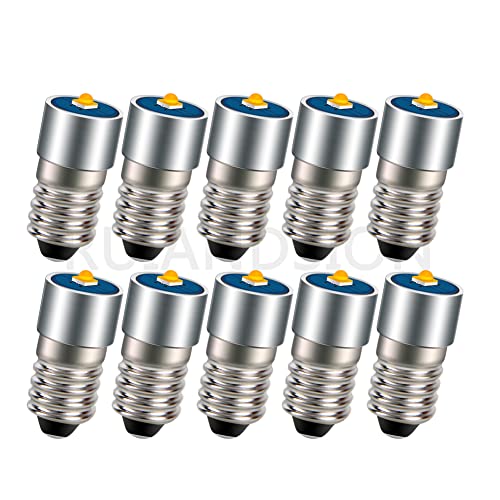 Ruiandsion 10個 E10ベースLEDアップグレード電球 6-30V (6V 12V 18V 24V) 無極性 2525 3W交換用ヘッドライト懐中電灯トーチ電球、3000Kウォームホワイト